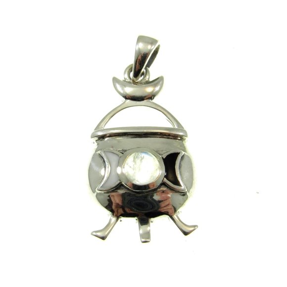 Solid 925 Sterling Silver Magickal Witch's Cauldron Pendant with Gemstone - Picture 7 of 8